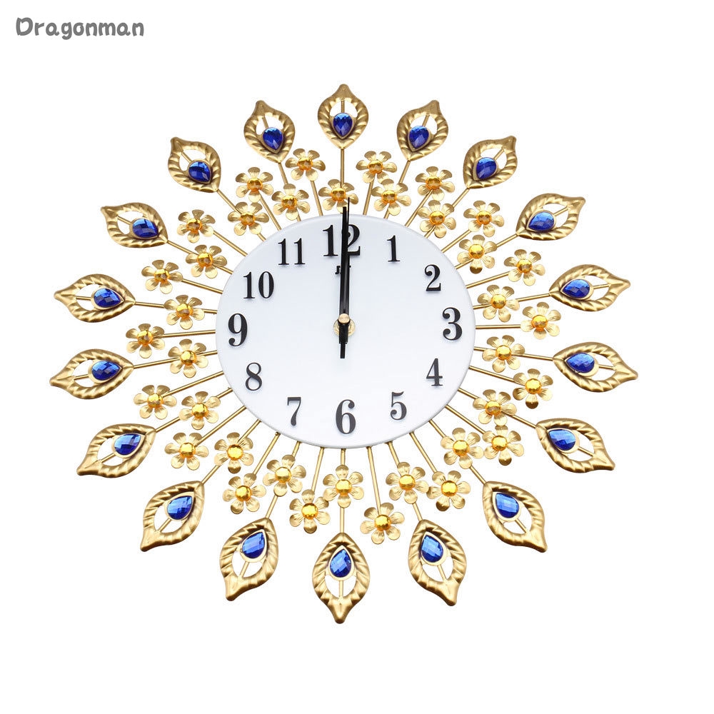 Fashion Crystal Peacock Large Wall Clock Metal Silent Wall Watch Unique Gift Home Living Room Decor Shopee Indonesia