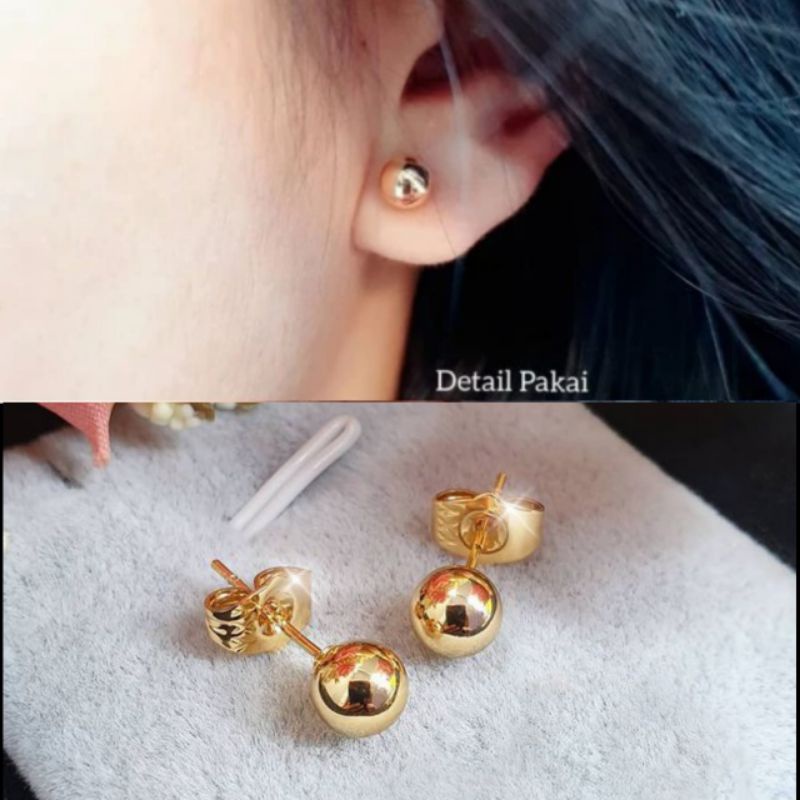 Xuping Anting Jurai Emas Motif Mutiara/ Anting Tusuk Bulat emas