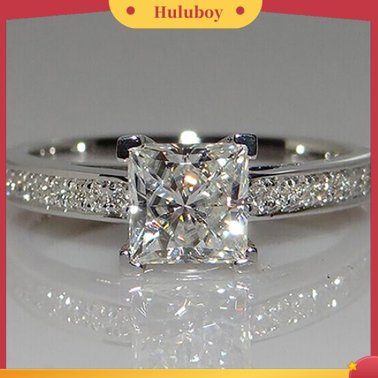 Hu Hu Hu Hu Hu Alat Bantu Pasang Kacamata♡ Cincin Wanita Warna Silver Aksen Berlian Imitasi Bentuk Kotak Untuk Pesta Pernikahan