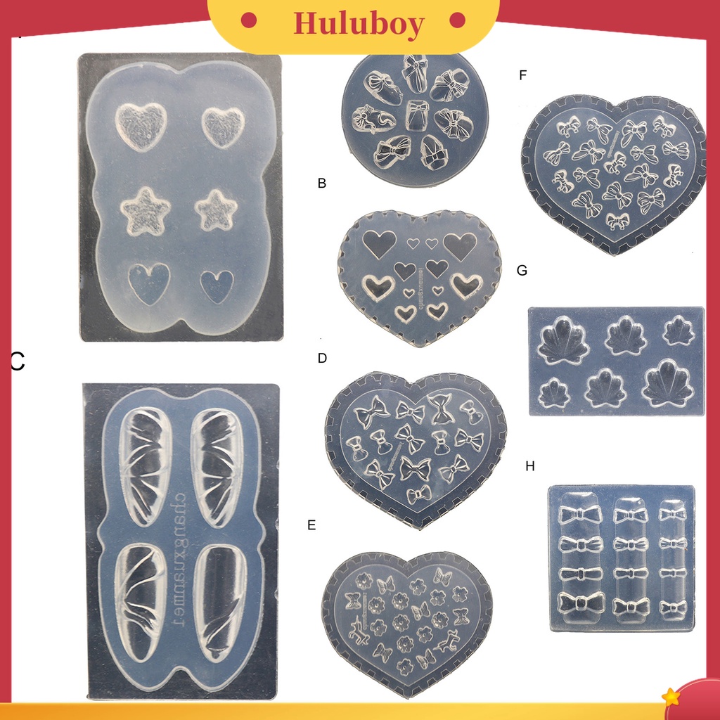 Huluboy Huluboy♡ Cetakan Nail Art 3D Bahan Silikon Transparan Motif Beruang Butterfly Untuk Salon
