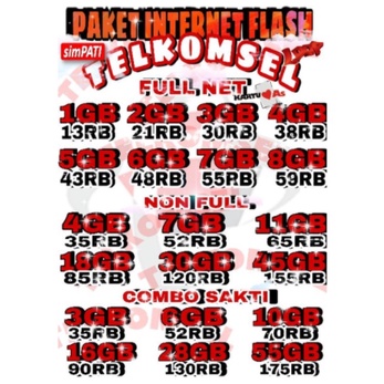 PAKET DATA INTERNET KUOTA TELKOMSEL (1GB,2GB,3GB,4GB,5GB,6GB,7GB,8GB,9GB,11GB,45GB,55GB) FLASH