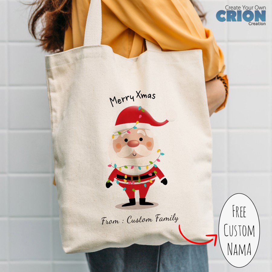 Totebag Blacu Natal Christmas series &amp; Tahun Baru Bisa Custom ucapan / nama / kata