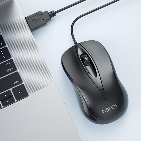 NEW Robot M100 Mouse Wired Laptop Komputer Office Mouse USB Kabel 1200 DPI Termurah (new M110 M120) - Garansi Resmi 1 Tahun