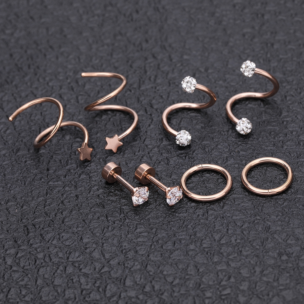 4 Pasang Anting Stud Bentuk Bulat Bahan Stainless Steel Dengan Cubic Zirconia