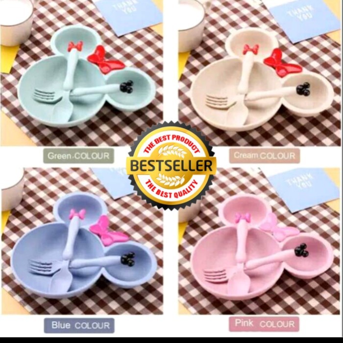 Piring Set Sendok Garpu Bentuk Mickey Mouse Bowl Peralatan Makan Mangkok Anak  Mangkuk Dapur-G318