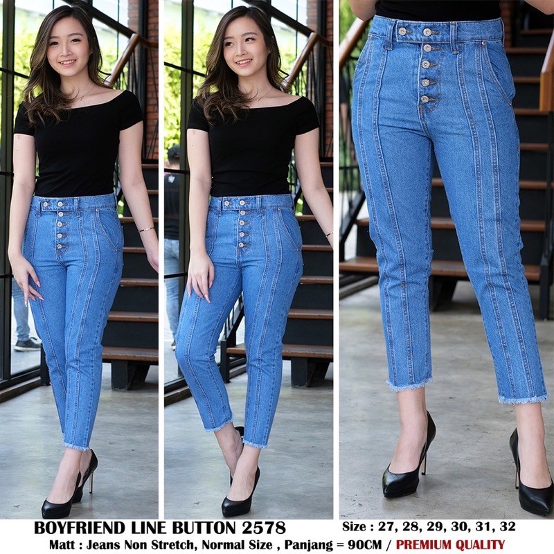 Boyfriend Mella  BOYFRIEND LINE BUTTON JEANS WANITA 27-34 Non Stretch PREMIUM Murah Kekinian