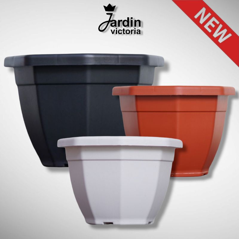 Pot Bunga Octagon 25 30 35 | Jardin Victoria | Pot Tanaman Plastik Hitam Putih Merah Bata