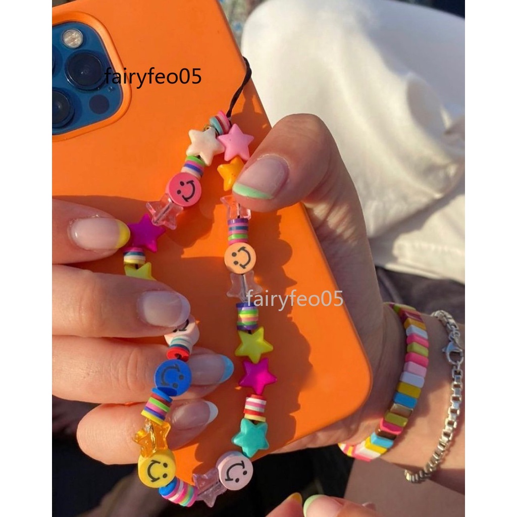 2021 New Strap Lanyard Colorful Smile Pearl Soft Pottery Rope Hanging Cord for Women