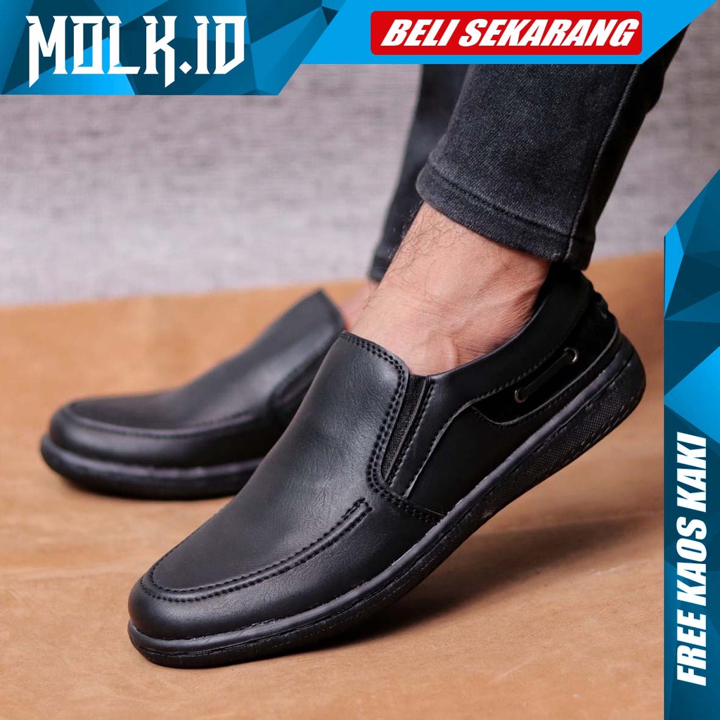 MOLK Sepatu Kasual Formal Pantofel Hitam Pria Kulit Sintetik Kerja Kantor Kuliah Original Branded