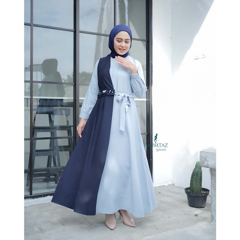 Gamis Havana dress itycrepe mix warna polos rempel aksen mutiara mewah terbaru remaja wanita muslim muslimah maxi dress wanita cocok utnuk kerja