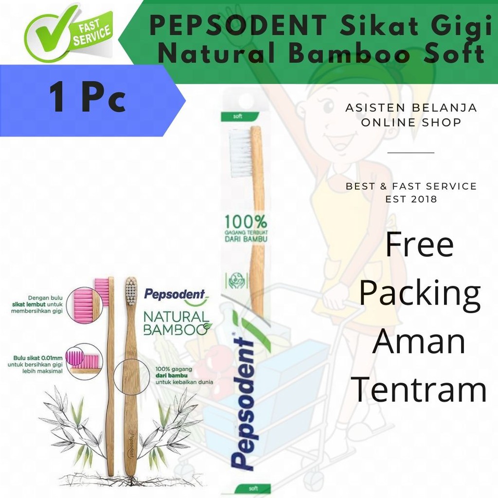 Sikat Gigi PEPSODENT Natural Bamboo Bambu Bambo Toothbrush 1 pc Extra Soft / Soft