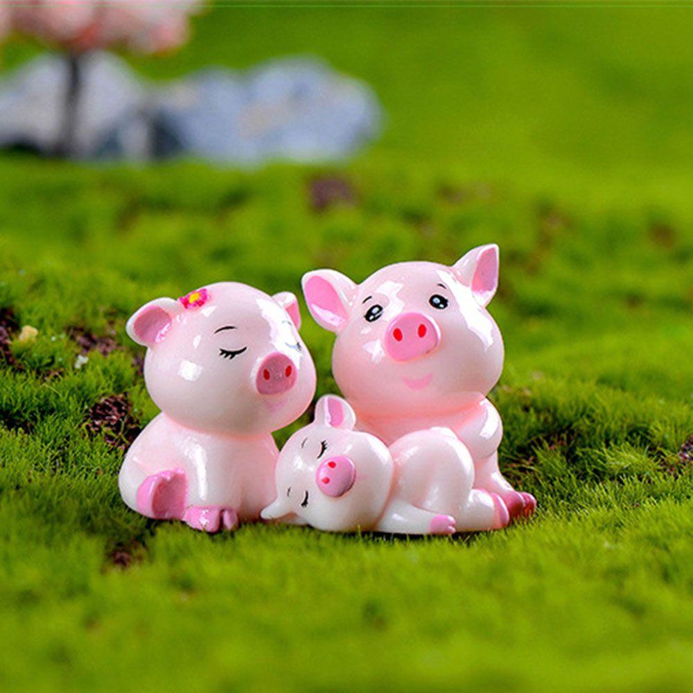 【 ELEGANT 】 Patung Resin Animal Craft Figure Aksesoris Home Decor Dekorasi Keluarga Babi Lucu