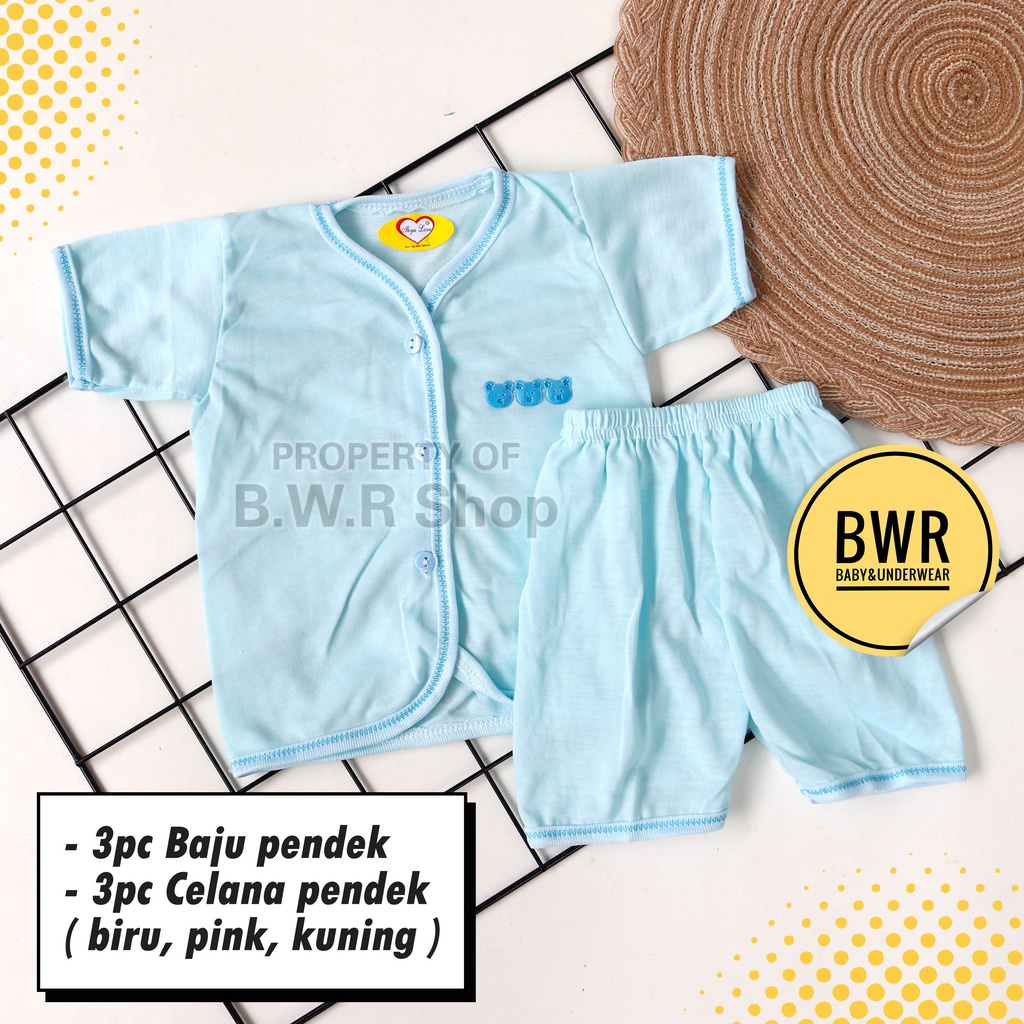 [ 3 Setel ] Paket Setelan Ikyu Love PENDEK WARNA POLOS / Baju + Celana Murah Hampers Kado Bayi - IX