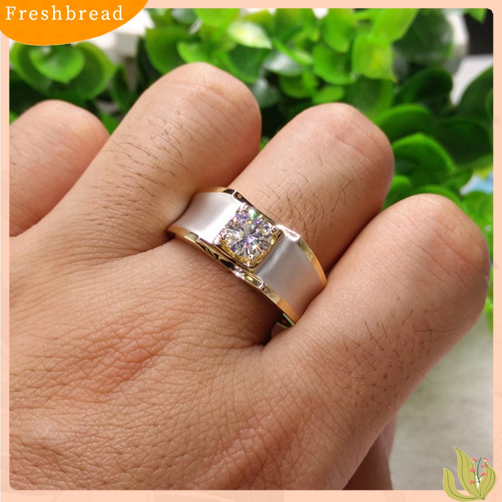 [Fresh] Cincin Pria Lebar Aksen Berlian Imitasi untuk Hadiah Pernikahan