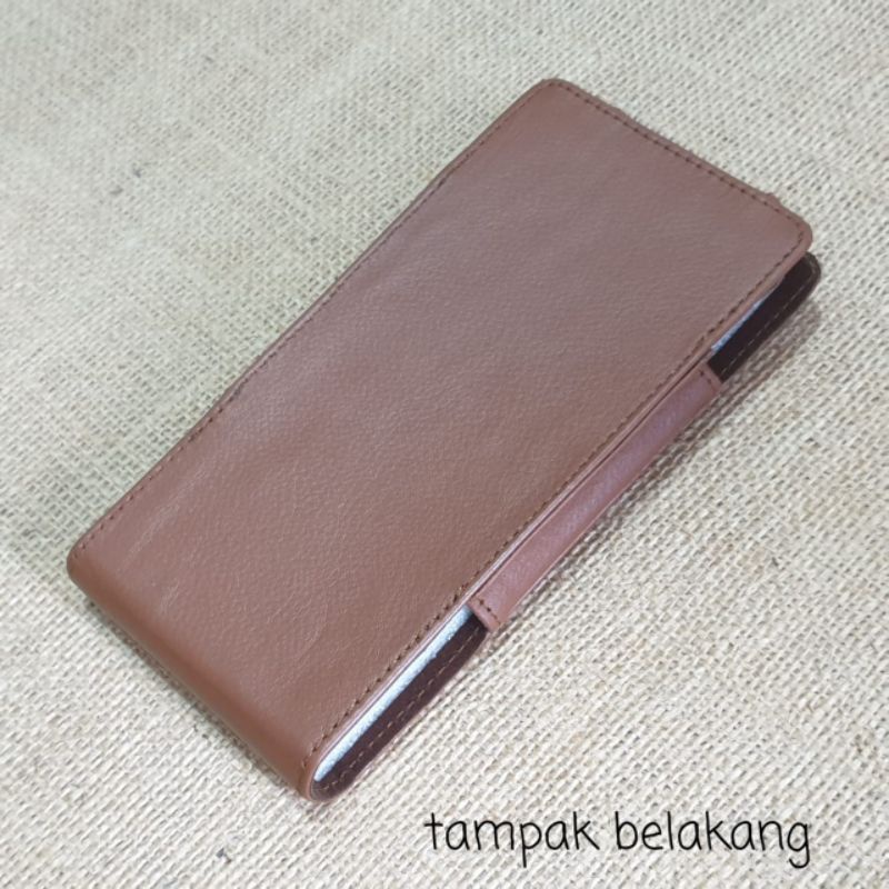 dompet hp universal kulit cokelat vertikal