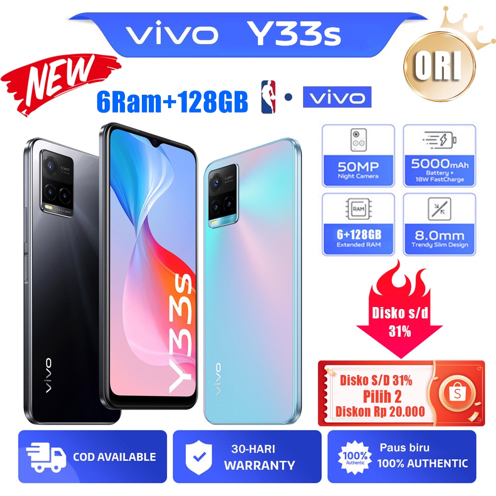 vivo Y33s Ram 6/128GB 6.58inci layar lebar FULLSET SEGEL hp murah