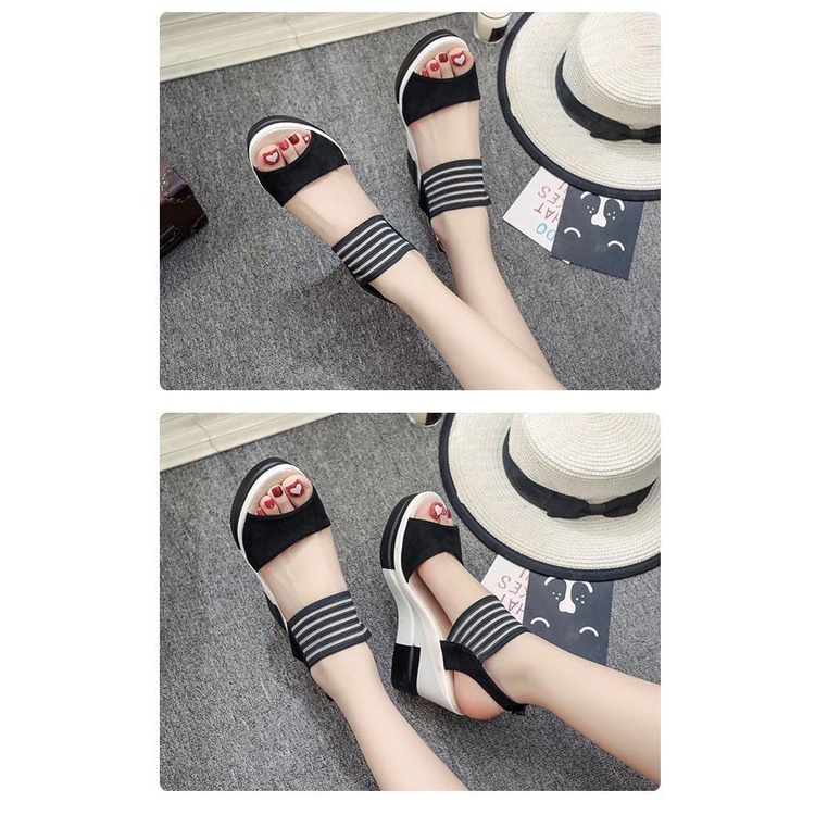 TBIG [COD] Sandal Wedges Tali Slip On Andreanna Wanita Import Korea Style Santai Wanita Sandal Wedges