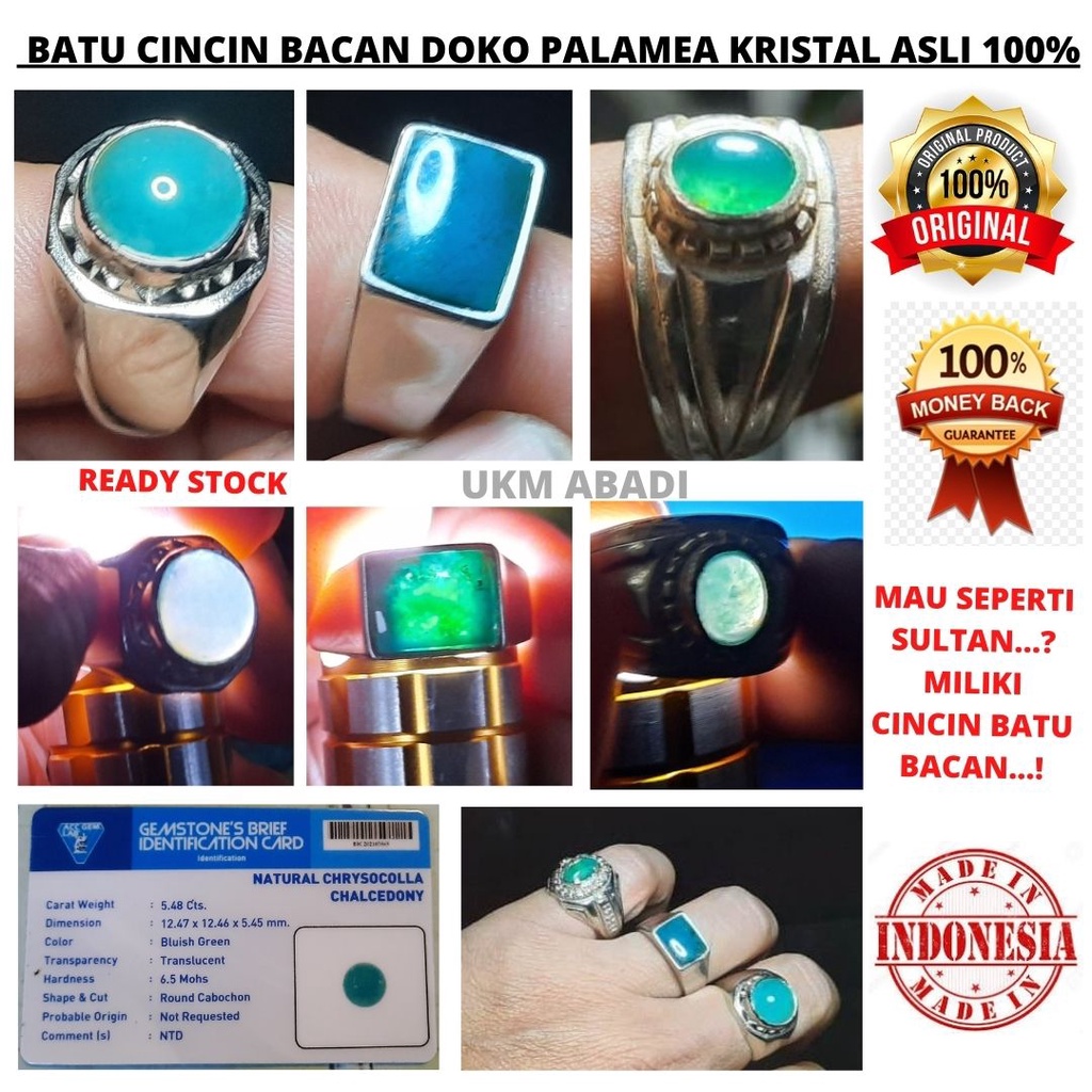 Batu Permata Cincin Bacan Doko Palamea Asli Kristal 100% Original Chalcedony Chrysocolla 101114