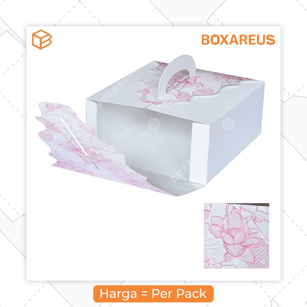 Box Kemasan Packaging Dus Kotak Kue Box Kue Gift Box Gable | 42210 White &amp; Flower (10pc)