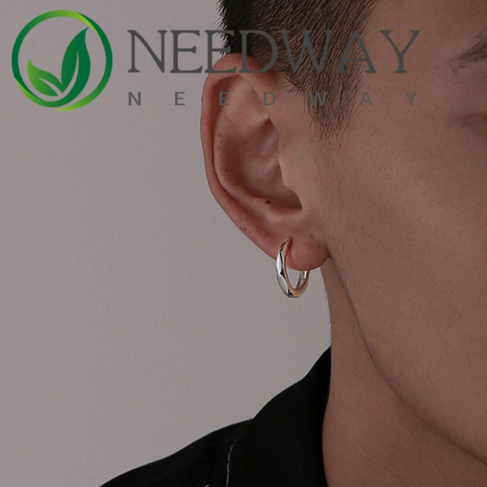 Needway  Simple Men Hoop Earring Geometry Alloy Circle Earring Trendy Punk Korean Personality Boy Hip Hop Fashion Jewelry