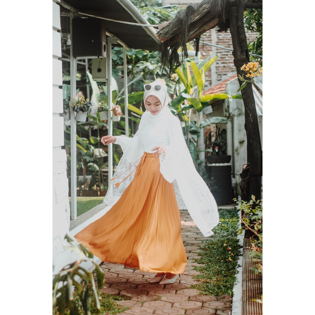 ROK PLISKET MURAH 456 WHT PRISKET PANJANG PUTIH PLEATED SKIRT FLARE SKIRT MAYUNG FLOWY REMPEL