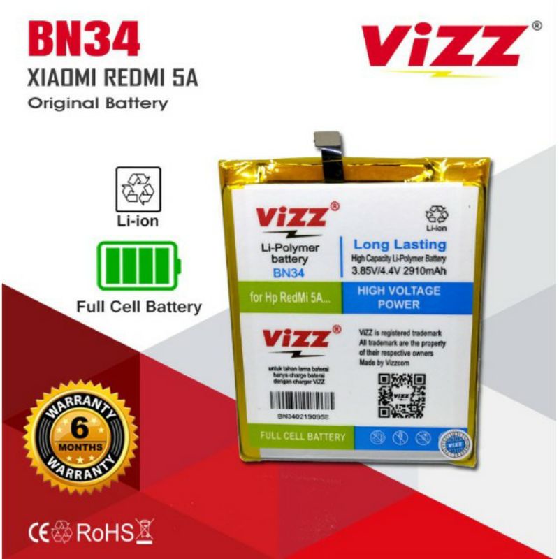 Baterai Batre Vizz Xiaomi Redmi 5A BN34 Original Vizz