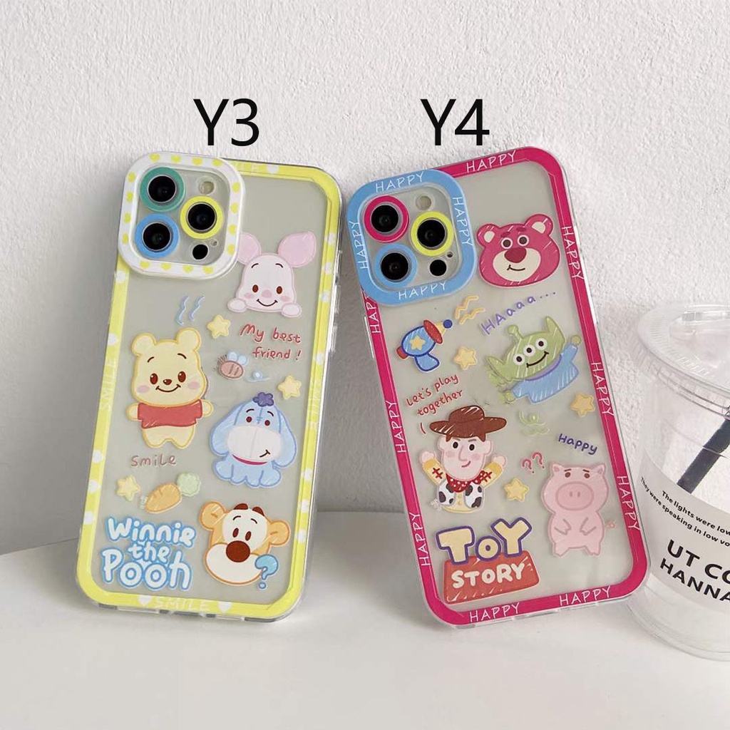 【Ready Stock】Lovely Winnie The Pooh Frame Clear Phone Case for iPhone 14 13 12 Pro Max 11 Pro SE 2020 XR XS MAX iPhone 7 Plus 8 Plus 6S Plus Dual Lens Protector Dual Frame Soft TPU Back Cover