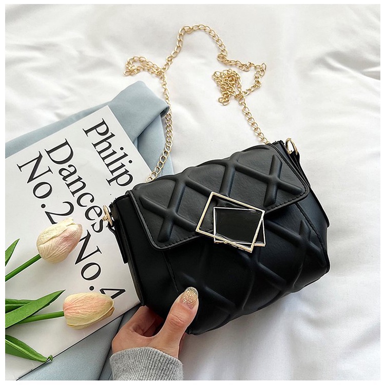 Tas Selempang Wanita Korea Import Terbaru / Tas Selempang High Quality Bahan Pu New High-end Design /  Tas Bahu / Tas Trendy Chain Messenger Bag Sling / Tas Rantai