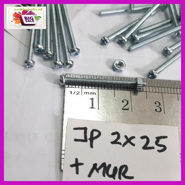 7Tyetr5- Baut Putih 2X25 + Mur Baut Jp2X25 Kepala Obeng M2X25 M2 X 25 Rd5E5E-