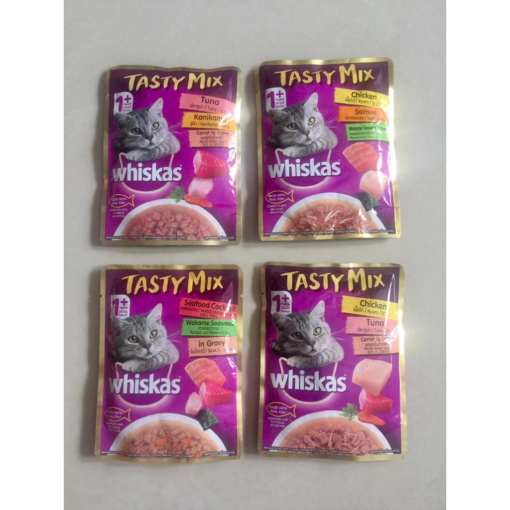 WHISKAS POUCH ADULT 70G TASTY MIX MAKANAN BASAH RASA CAMPUR KUCING