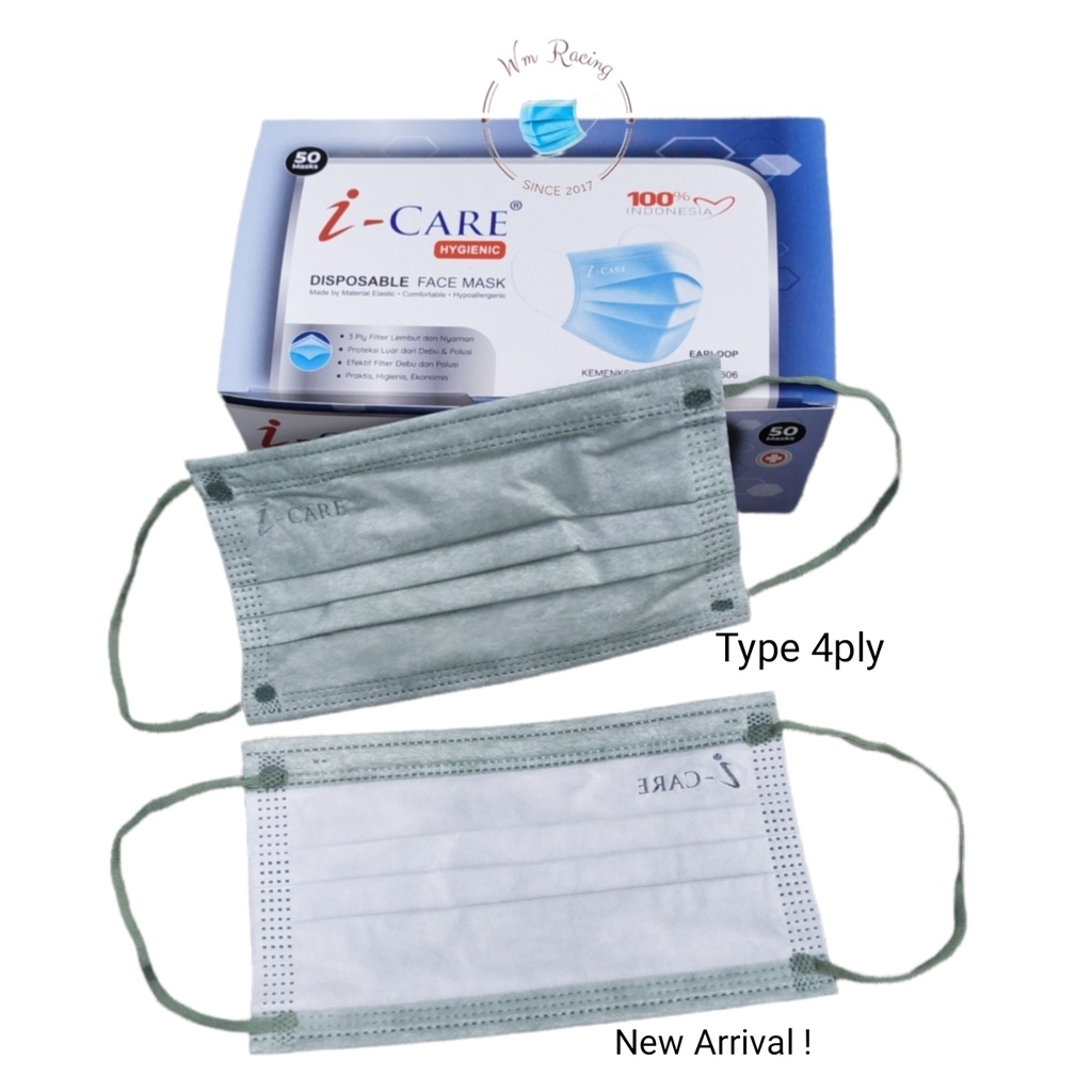 Masker Earloop 4ply icare isi 50pc Warna Premium Quality izin Kemenkes