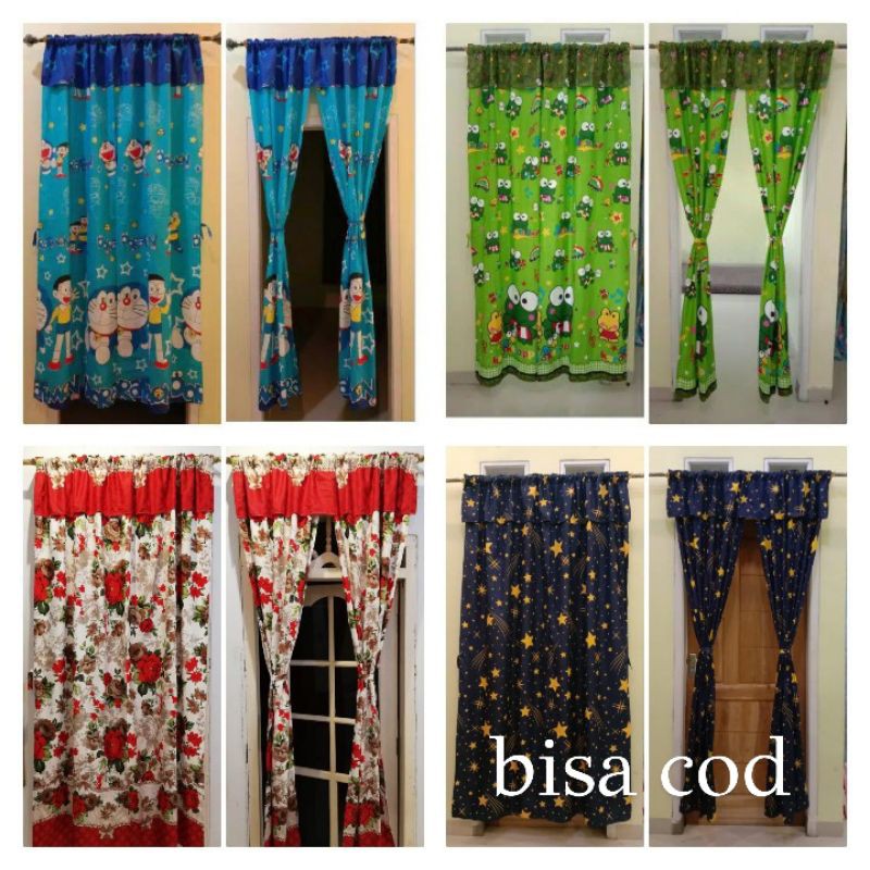 gorden serut  shabby sepasang pintu jendela