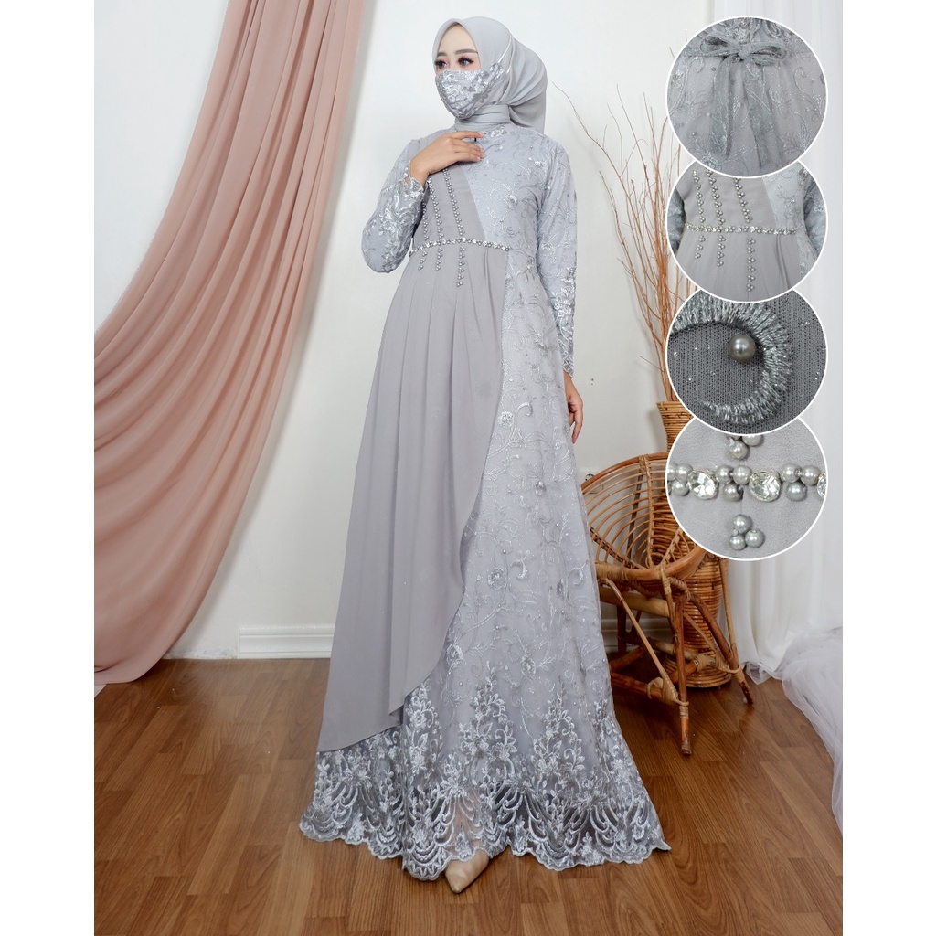 Permata Olshop / Kebaya Gamis Pesta Maudy NK Full Payet / Dress Kondangan / Dresscode Pesta