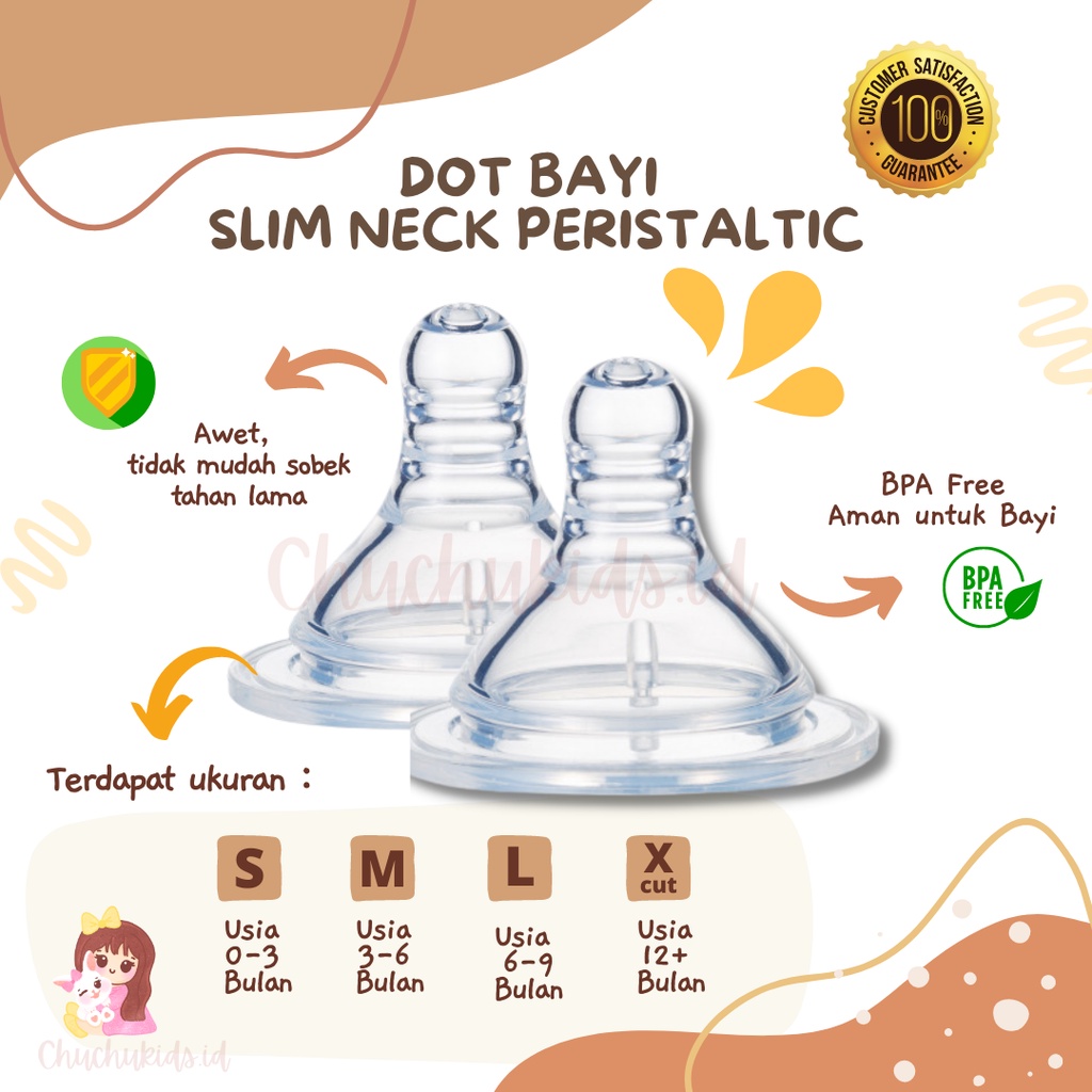 Dot Bayi Nipple Peristaltic SLIM NECK Pacifier Botol Susu / Empeng Bayi Untuk Tipe Botol peristaltik slim neck