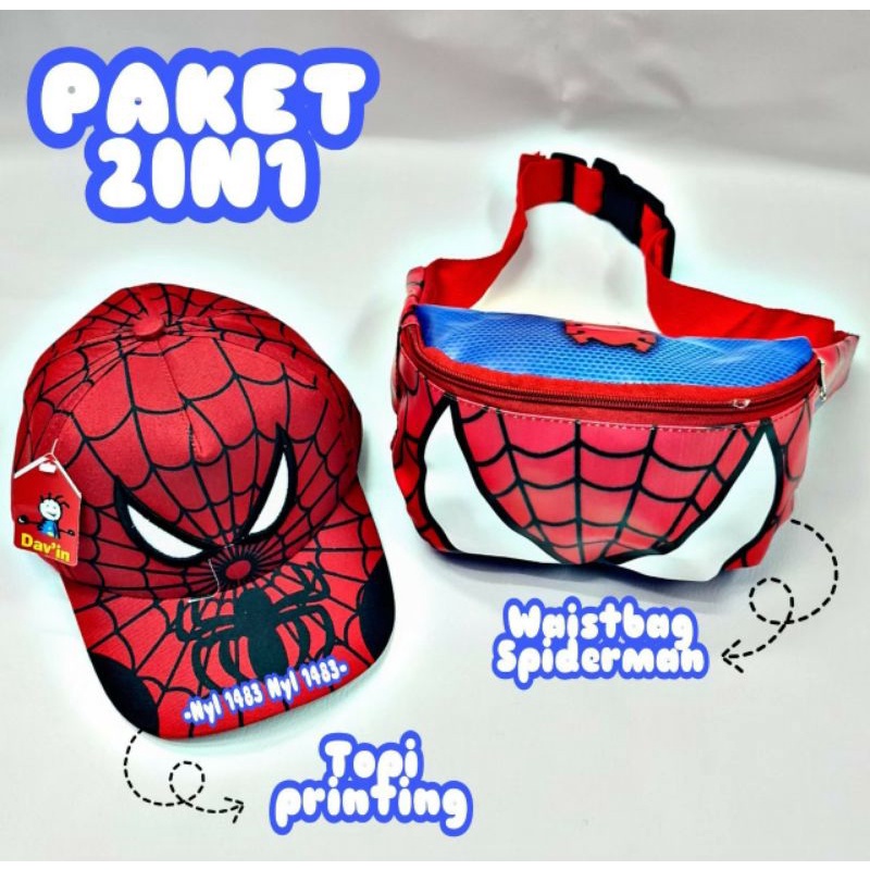 Termurah Paket anak 2 in 1 Waistbag anak laki laki dan topi anak karakter kartun untuk usia 2-9 thn