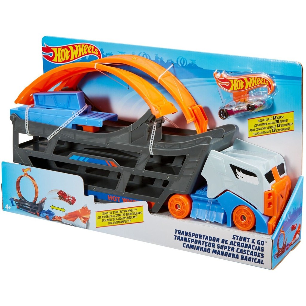 Hot Wheels Track Builder STUNT and GO transport truck Hauler LOOP Truk pengangkut mobil