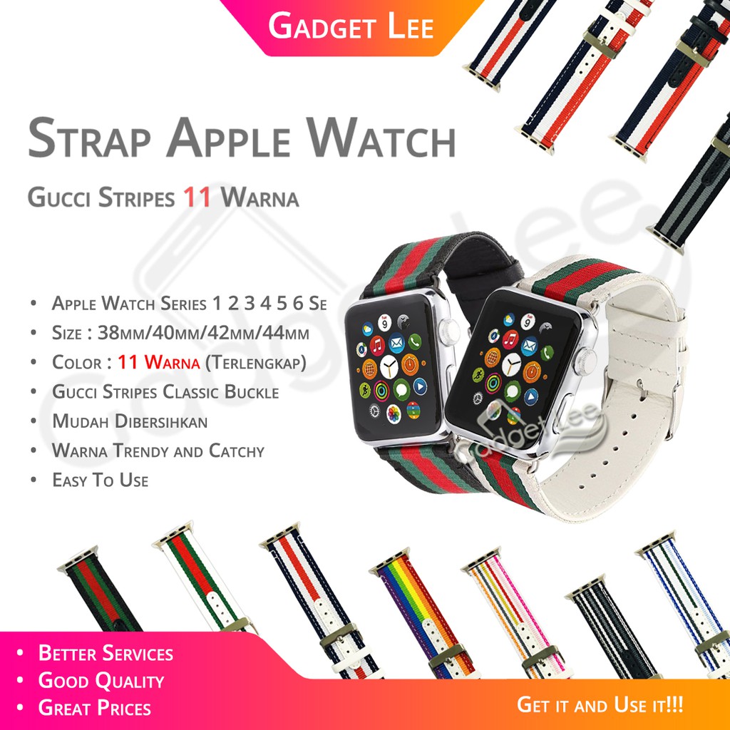 Strap Apple Watch Gucci Stripe Band Classic Buckle Sport Band Tali Jam Apple Series 1 2 3 4 5 6 SE