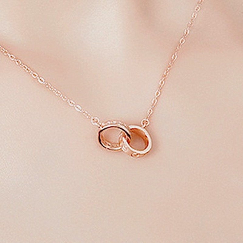 [Ready Stock]Fashion 18K Rose Gold Plated Double Ring Necklace Clavicle Chain