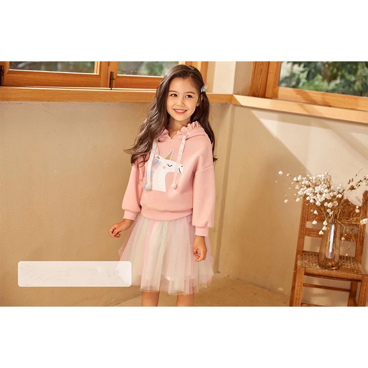 Setelan baju Sweater Hoodie Rok Tutu Rainbow Unicorn anak cewek import-Dress Unicorn anak Perempuan