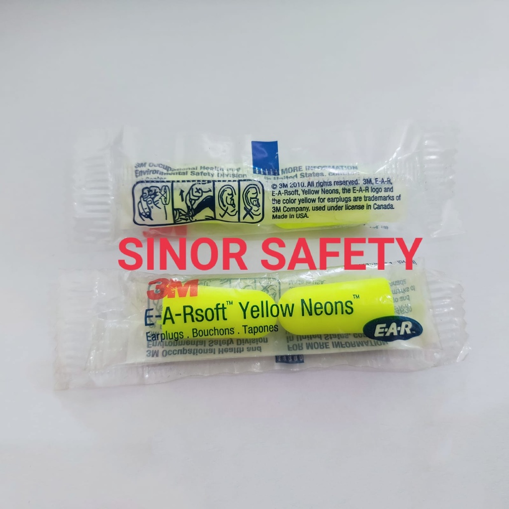Earplug 3M E-A-Rsoft Yellow Penyumbat Telinga Saat Kerja dan Tidur SEPASANG KIRI DAN KANAN