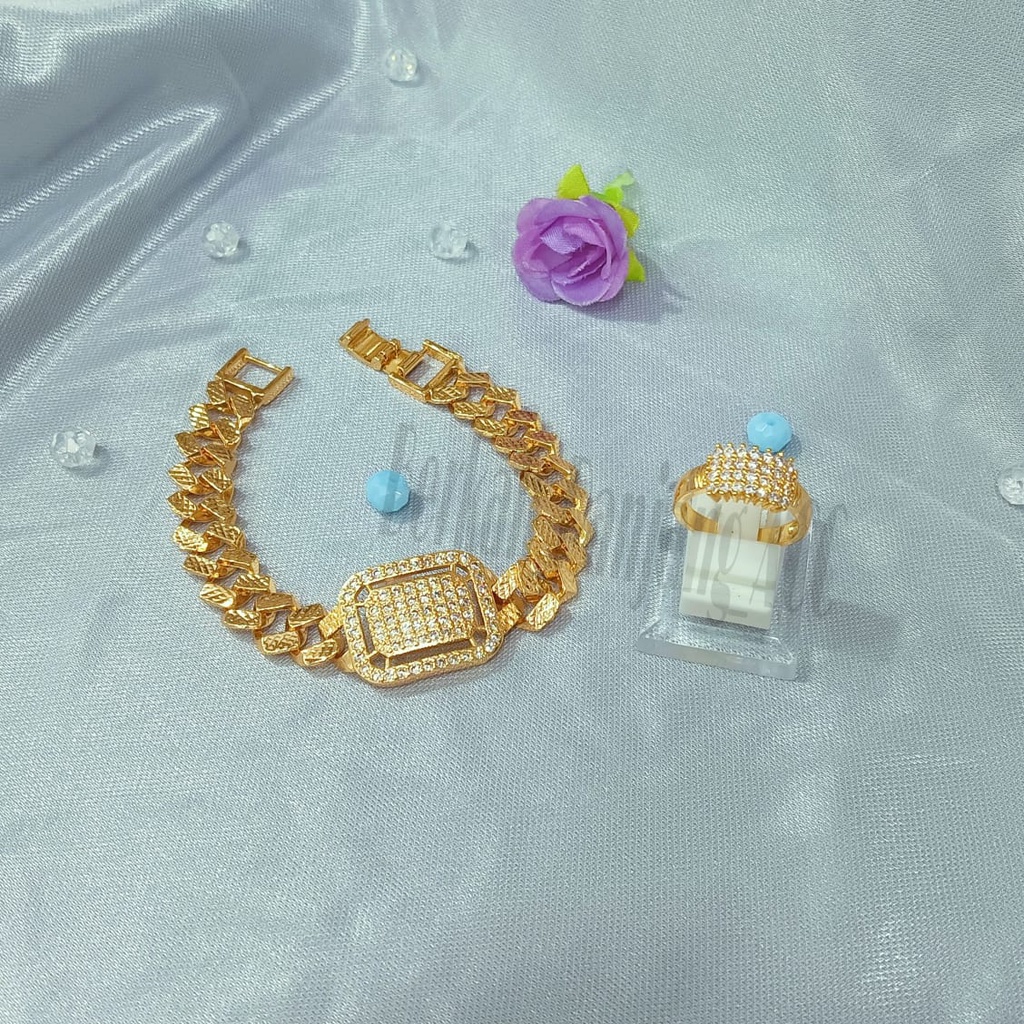 SET DEWASA RANTAI  SISIK NAGA PLAT KOTAK FULL MATA Perhiasan super berkelas fashion korea anti karat dan anti luntur