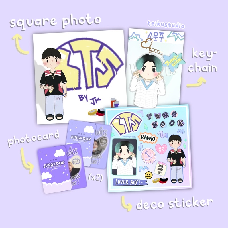 KOOK BIRTHDAY KIT [Jungkook bday merch (soowoozoo keychain, photocard, BTS deco sticker,JK keycharm]