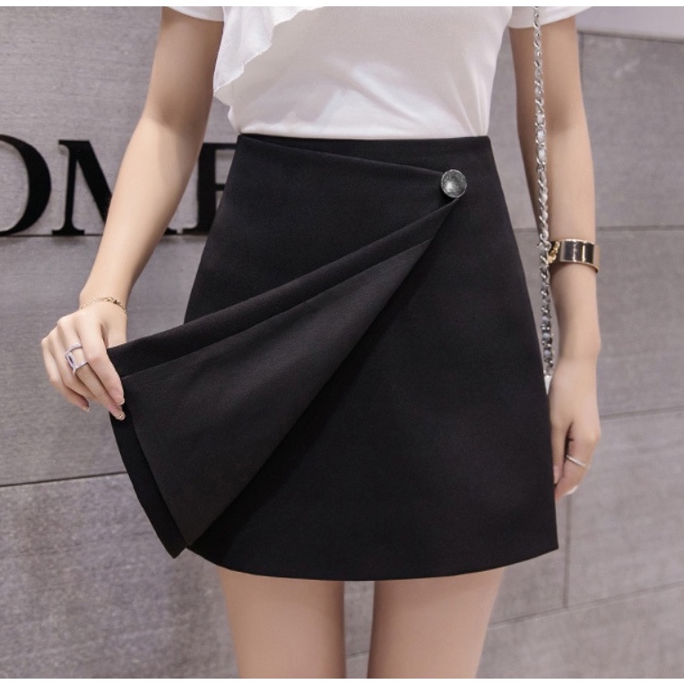 【Blossom】Korean Irregular Button  High Waist Wrap  Mini Skirt 7275