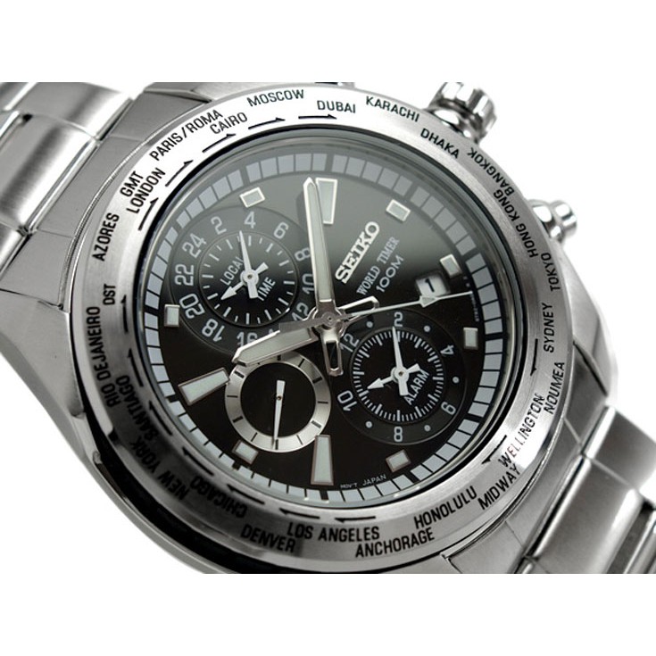 Seiko Mens SPL031P1 Alarm World Timer Stainless Jam Tangan Pria SPL031