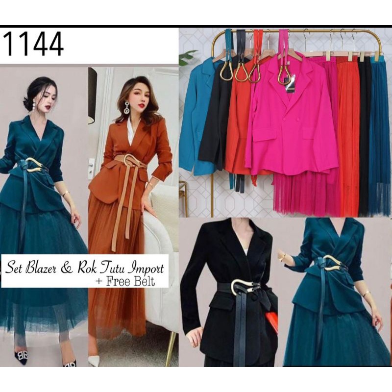 VNS-1144|Set blazer & rok tutu import free belt