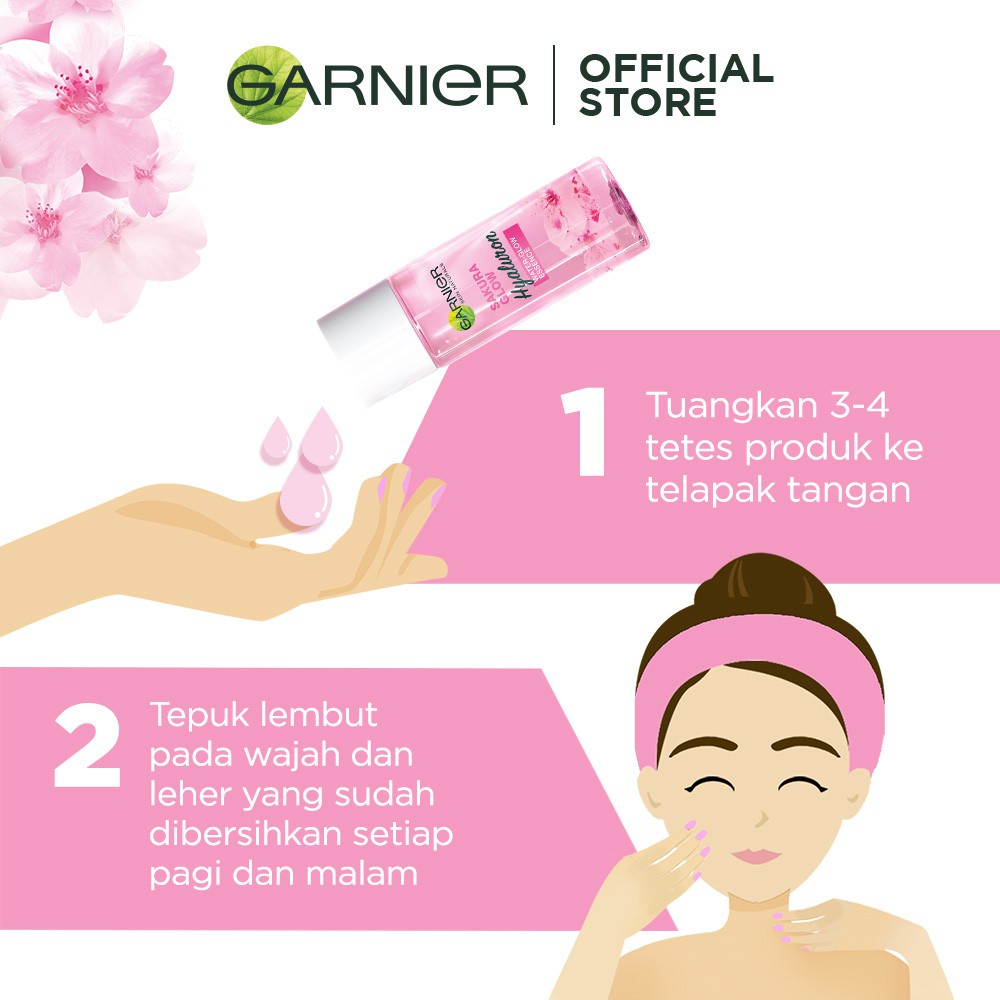 Garnier ESSENCE SAKURA Glow White Hyaluron WATER GLOW / PINKISH RADIANCE Essence Lotion - 100ml / 30ml - Skincare Kulit Glowing White - Ukuran Besar Kecil Hyaluronic Acid Garnier Pink Toner Hydrating Pinkis Esence Esens Essens Essen