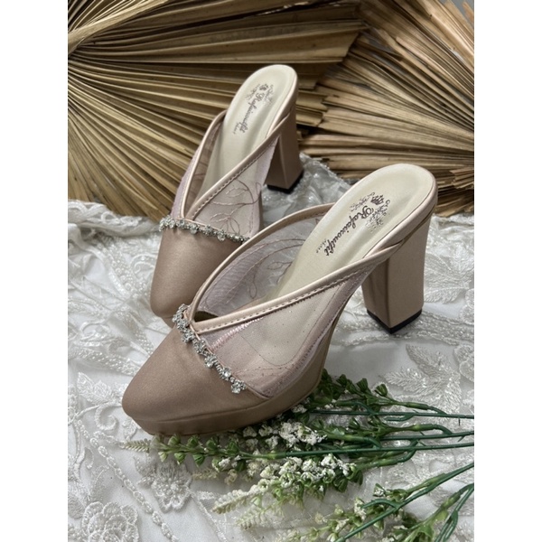 sepatu wanita Alexna rosegold 9cm tahu