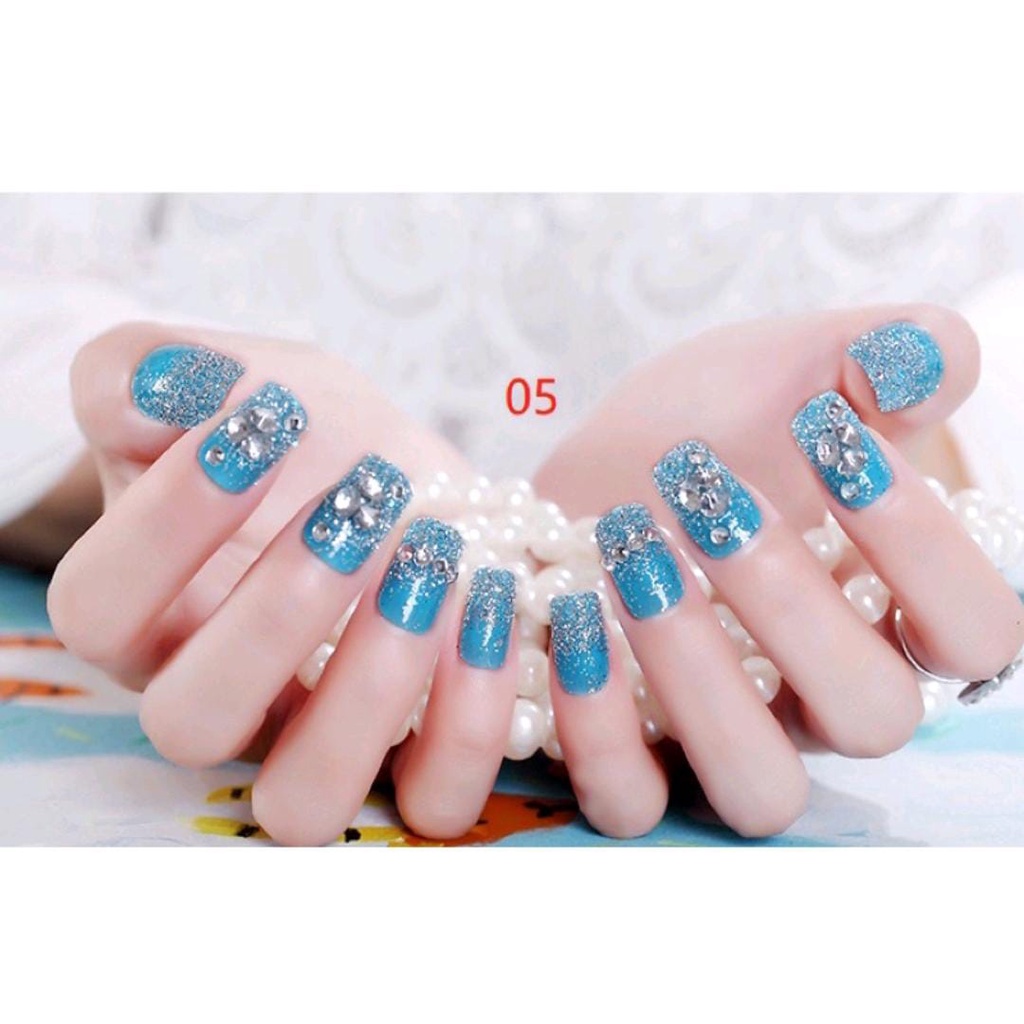 24PCS BLUE WEDDING FAKE NAILS KUKU PALSU WARNA BIRU PERNIKAHAN KUPAL WEDDING RHINESTONE / KUKU PALSU