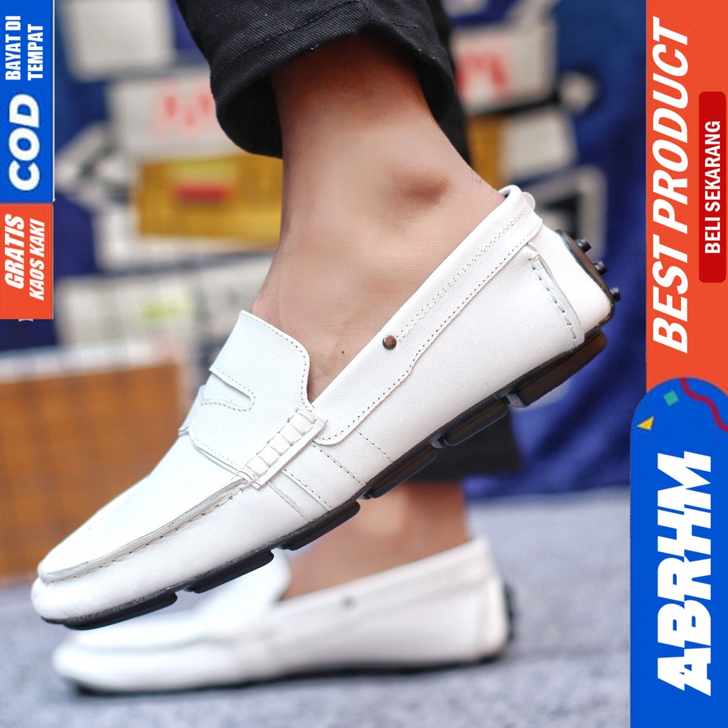 Sepatu Casual Pria Slip On Slop Selop Pansus Santai Kulit Asli Kerja Kantor Kulit Kondangan Hitam Polos Fashion shoes Terbaru Original Murah Kekinian Cowok VELAS ABRHM