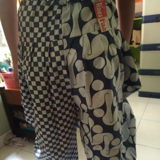 Celana Joger Indigo Kancing Lawasan Seling Mono Bawahan Batik Wanita Casual Formal Katun Kulot